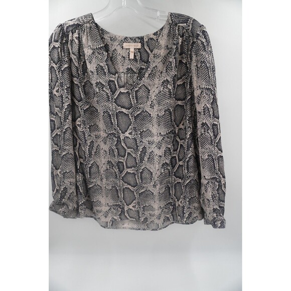 Rebecca Taylor Snake Print Silk V-Neck Blouse Tunic Top Black Gray Python Size 6 - Picture 2 of 8